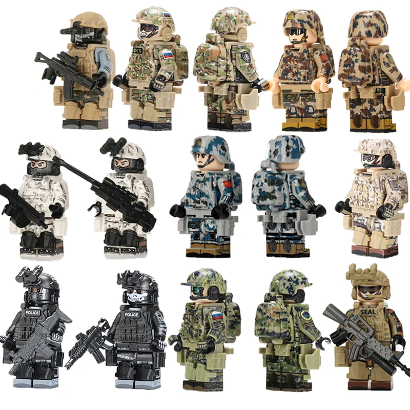 

Camouflage Military Action Figures Building Blocks US Russian Alpha Special Forces Marine Corps Police Soldier Army Weapon Brick