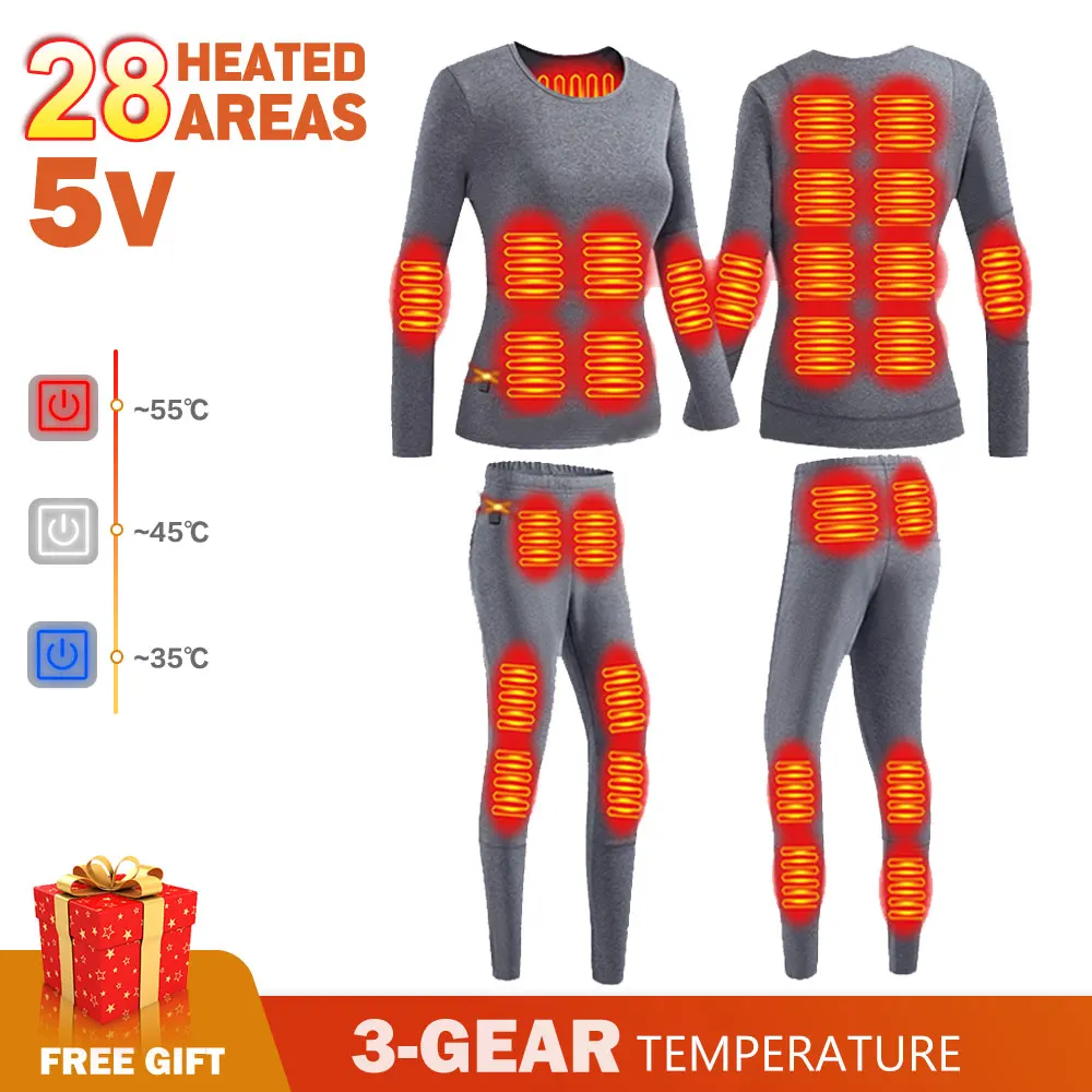 

Комплект нижнего белья с электроподогревом для мужчин и женщин, теплый пиджак и штаны, флисовые Термокальсоны, топы и штаны с подогревом на 28 мест, зимний