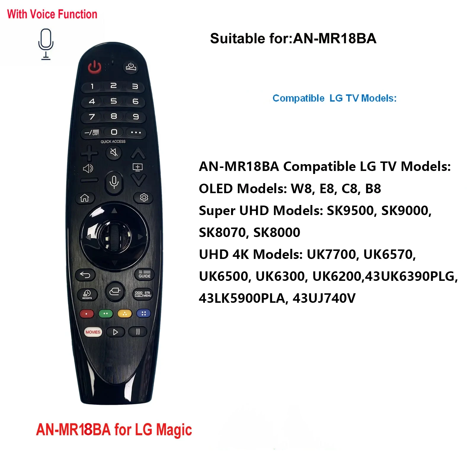 AN-MR18BA Пульт дистанционного управления Magic Voice для телевизоров LG 4K OLED UHD: W8 E8 C8 B8 SK9500 SK9000 UK7700 UK6500 UM7300 UM7200 (art.: 3920d0fd131cb) - 3920d0fd131cb