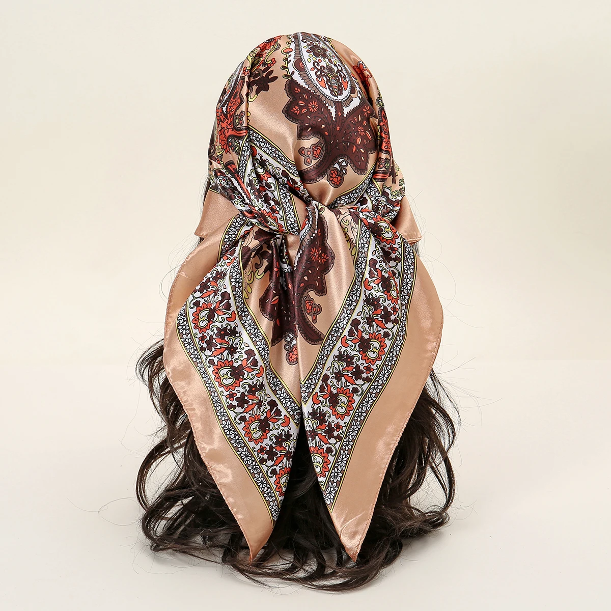 Брендовый Шелковый квадратный шарф с цветами Женская атласная шаль накидка