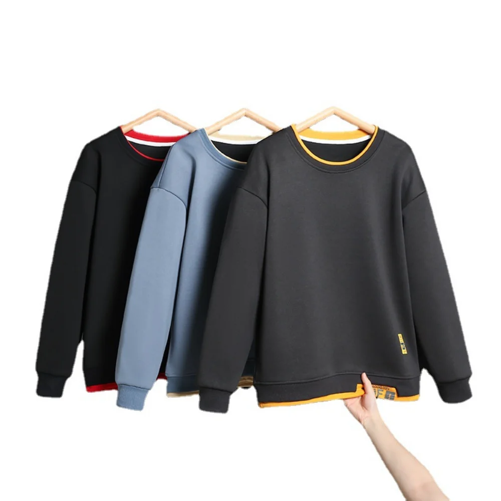 Covrlge Men's Sweatshirt O-neck Loose Fake Two-piece Pullover Simple Casual Long-sleeved Shirt Trade Fashion Men Clothing MWW434
