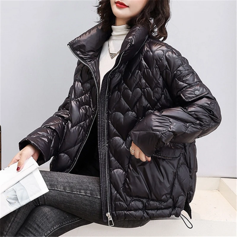 

Winter New White Duck Down Jacket Women Short Stand-up Collar love Bread Parkas Female Loose Thick Warm short Coat