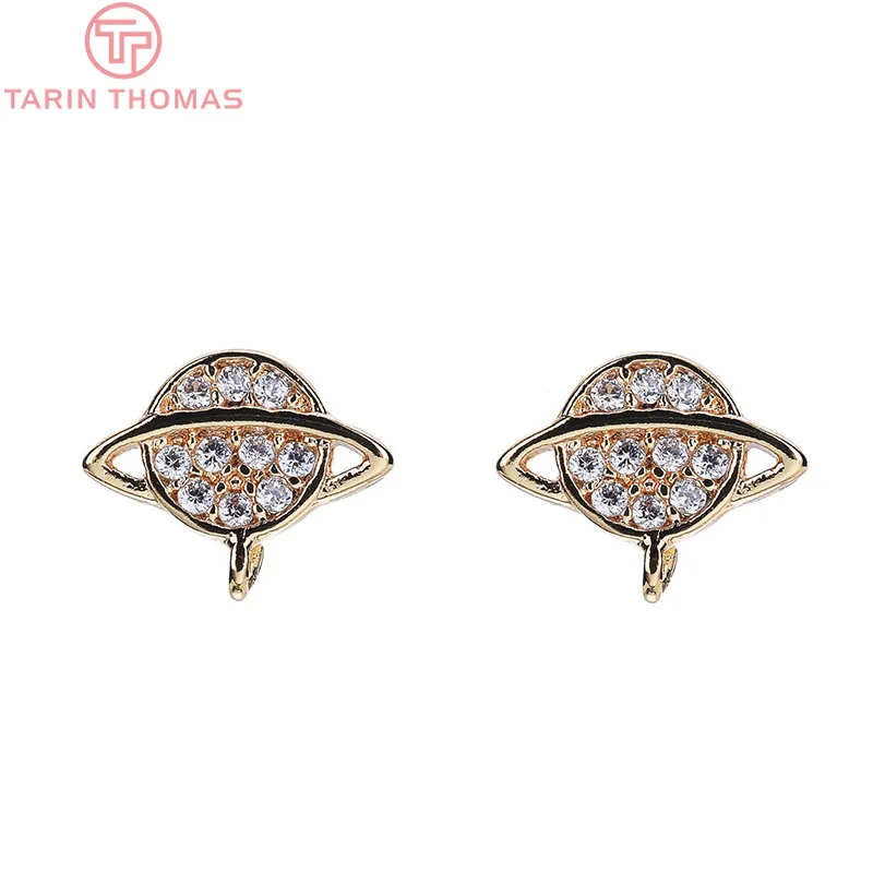 (2220)4PCS 9.3*7.5mm 24K Gold Color Brass with Zircon surround Planet Stud Earrings High Quality Diy Jewelry Findings Accessorie | Украшения