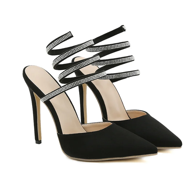 

Summer New Elegant Party Dress Sandals Women Rhinestone Buckle Strap PU 11.5CM Thin Heels Neutral Lady Party Women Shoes black