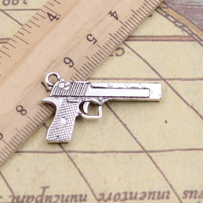 8pcs Charms Gun Browning Pistol 45x20mm Antique Bronze Silver Color Pendants Making DIY Handmade Tibetan Finding Jewelry