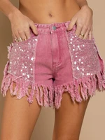 new summer fashion casual street commuter high waist sequined tassel shorts hot pants solid multicolor jeans pants for women