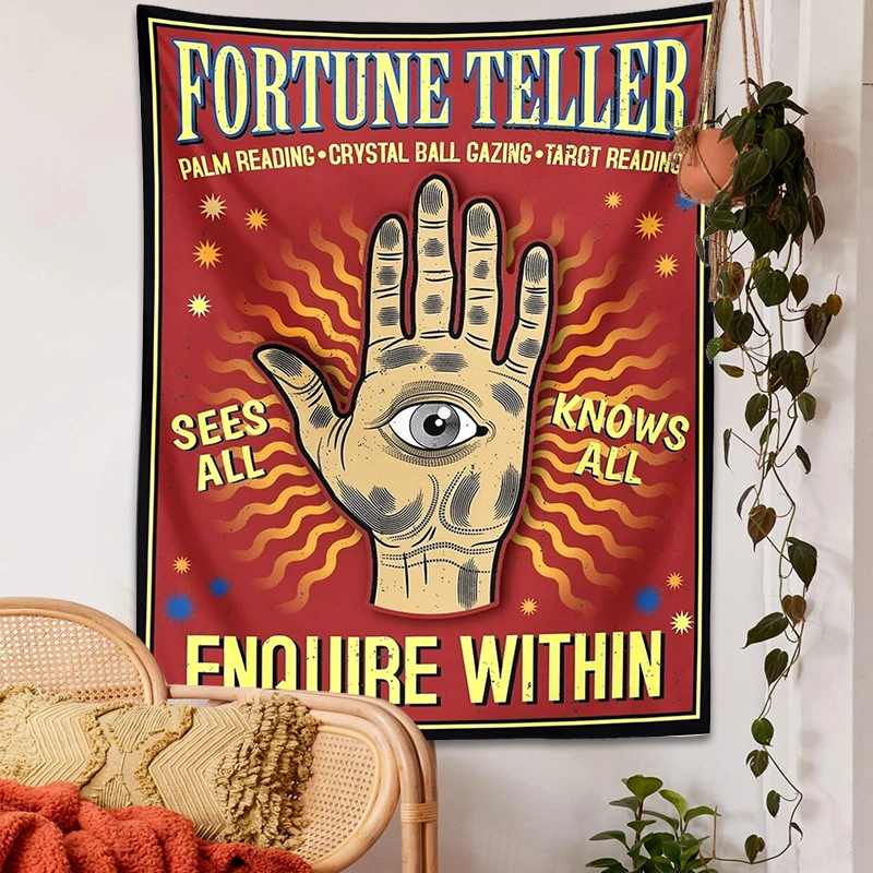 

Настенный Гобелен Tarot Magic Hand, винтажный настенный гобелен с изображением персонажа мультфильма ведьмы, домашний декор для гостиной, спальни