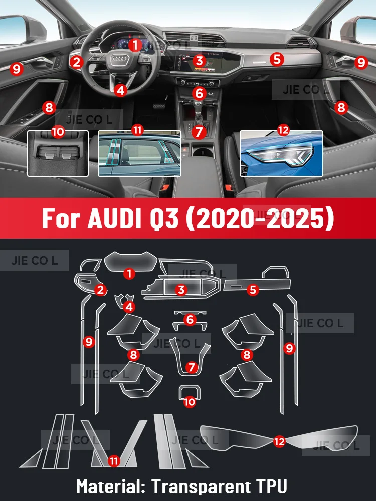 

Для AUDI Q3 2020-2025 устойчивая к царапинам салон автомобиля прозрачная пленка из ТПУ центральная консоль приборная панель навигационная защитная наклейка