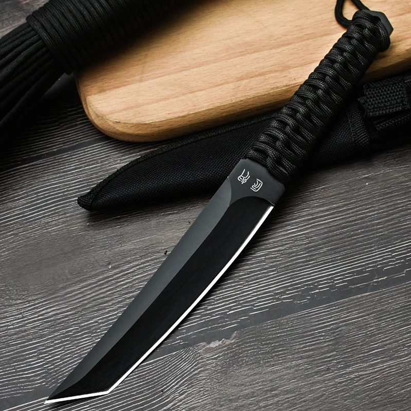 

Barbecue Small Straight Knife Fruit Knife Portable Outdoor survival knife black handle Camping Hunting Hike collection gifts