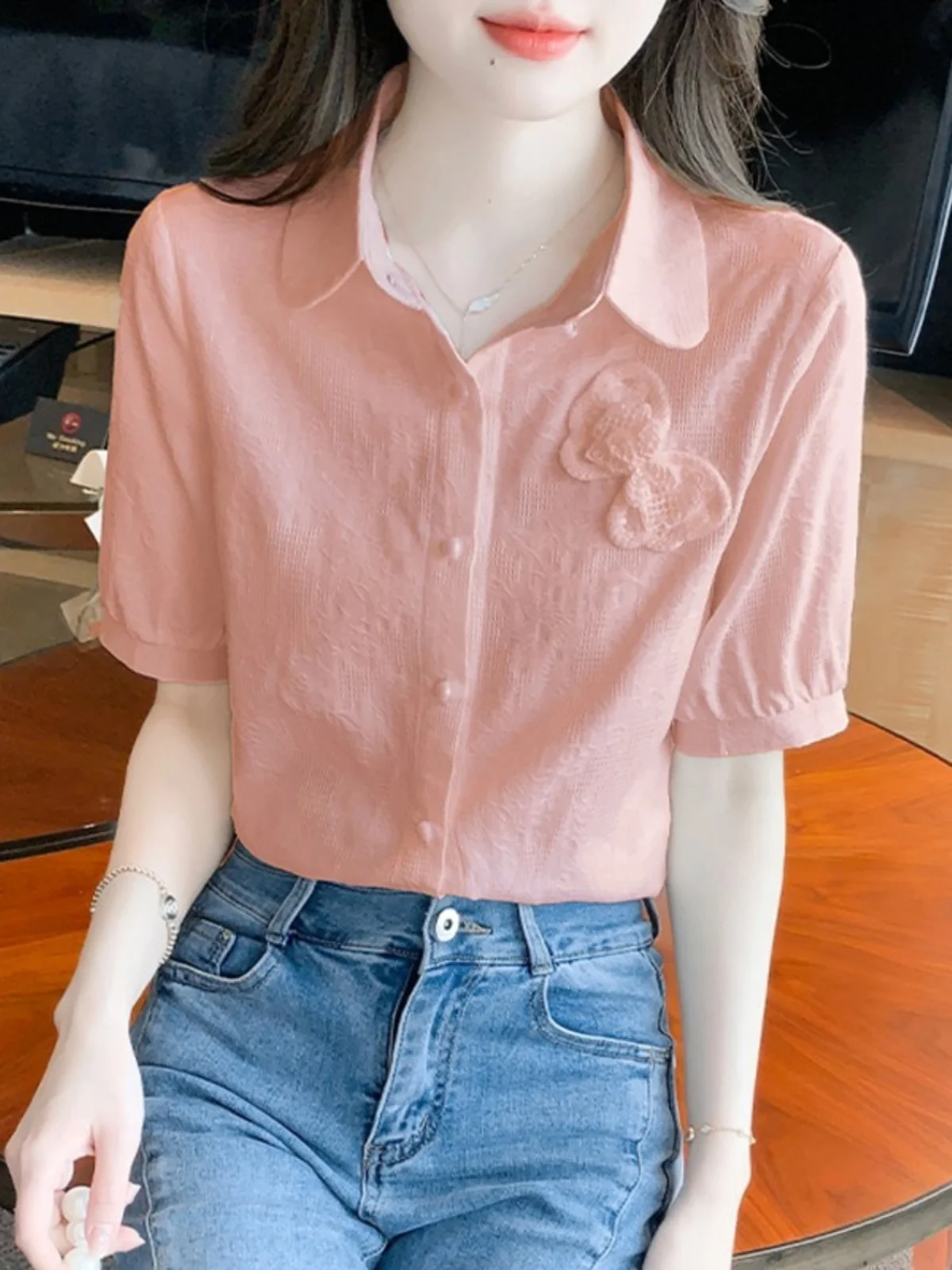 Женская одежда Guangzhou Thirteen Lines популярные рубашки из чистого хлопка с короткими