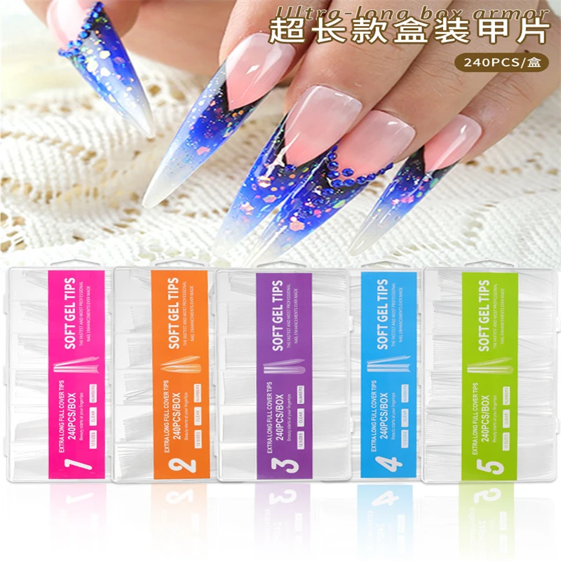 240 шт./кор. высокоакриловые прозрачные без складок накладные ногти во французском