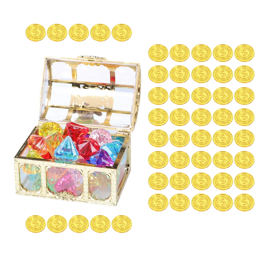 

Treasure Toys Box Piratekids Toychest Diving Pool Gemstone Dive Childrenset Swimmingdiamond Storage Jewelry Gold Fake