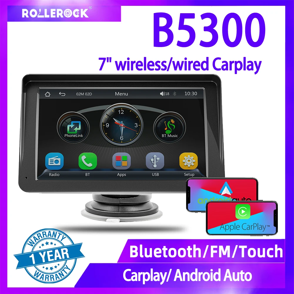 

Автомобильный MP5-плеер Rollerock 7 дюймов, беспроводной автомобильный MP5-плеер с монитором для Carplay, Android, с функцией Airplay, Bluetooth, музыкальный мультимедийный плеер