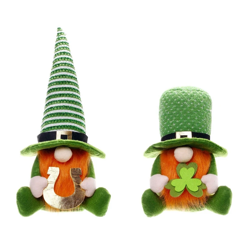 

2 Pieces St.Patrick's Day Decorations Gnome Plush Handmade Faceless Doll For Home Table Decor Green Irish Ornament