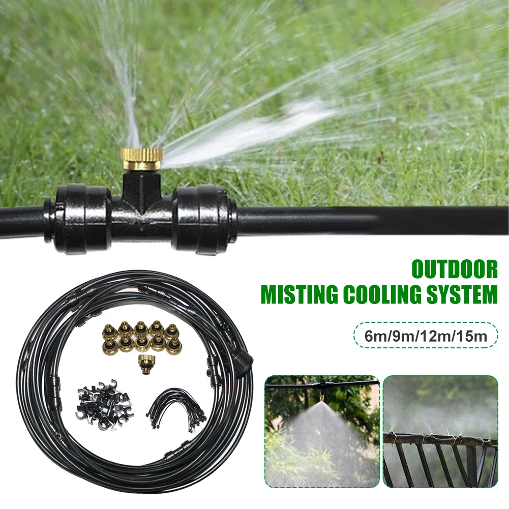 

Gardening Patio Misting Cooling System with PE Hose Brass Mist Nozzles 3/4" Adapter for Garden Porch Greenhouse Plants Sprinkler