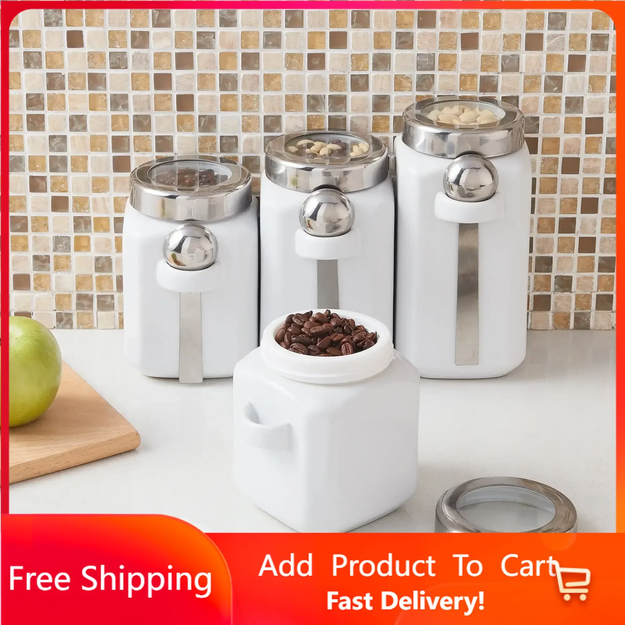 

4-Piece Canister Set, Arctic White,bottle, Kitchen Organizer and Storage Container, Containers, Kitchen Items, Food Storage Rapi