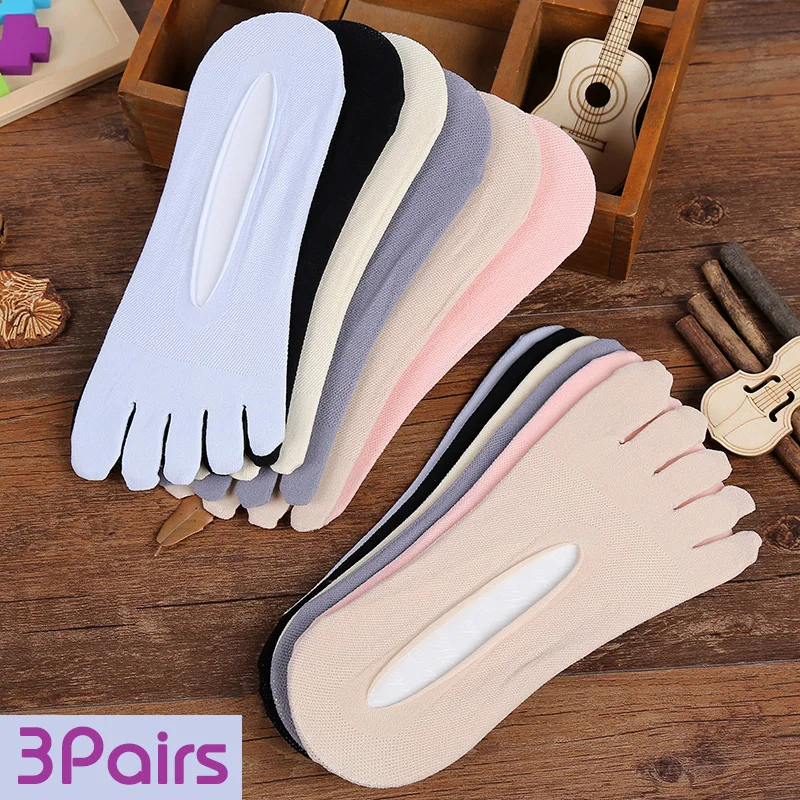 3 Pairs/Lot Five Finger Summer Invisible Toe Cotto