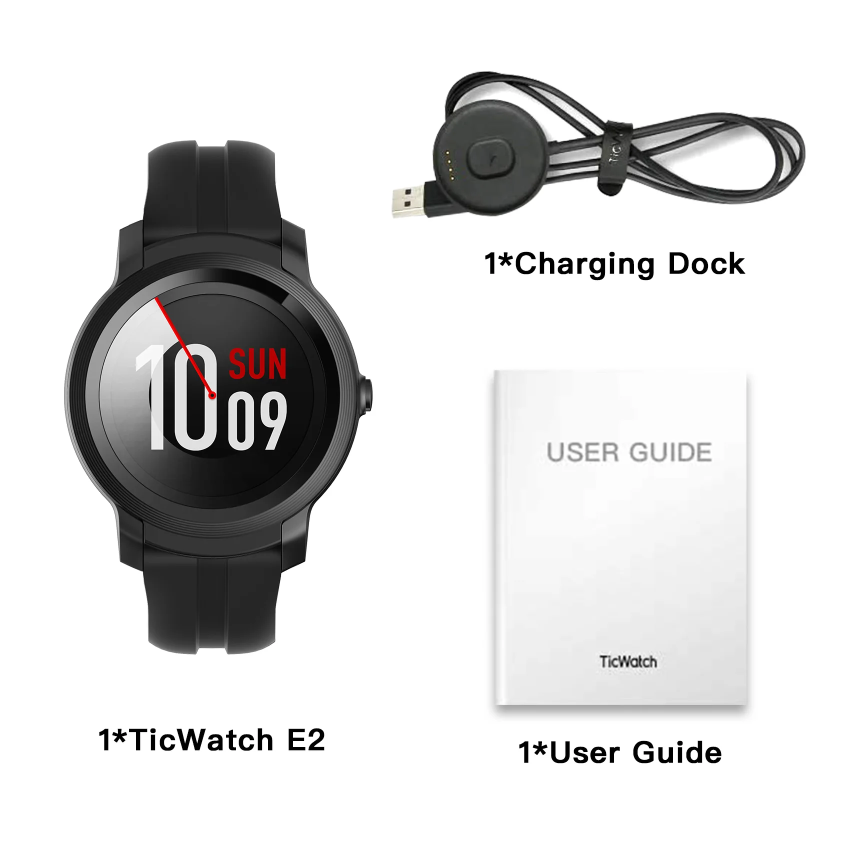 TicWatch E2 (Восстановленный) Умные часы на операционной системе Wear OS от Google с GPS iOS и Android, водонепроницаемые до 5 атм, длительное время работы от аккумулятора, мужские/женские спортивные.