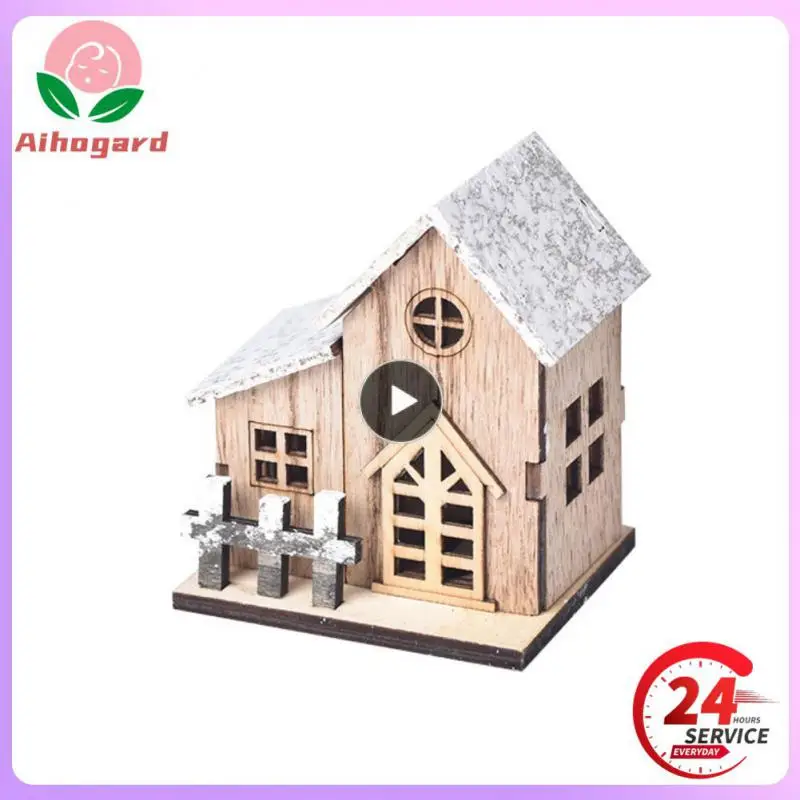 

LED Luminous Wooden House Christmas Desktop Ornament With Electronic Candle Festive Light Up Home Party Room Decor Xmas Gifts