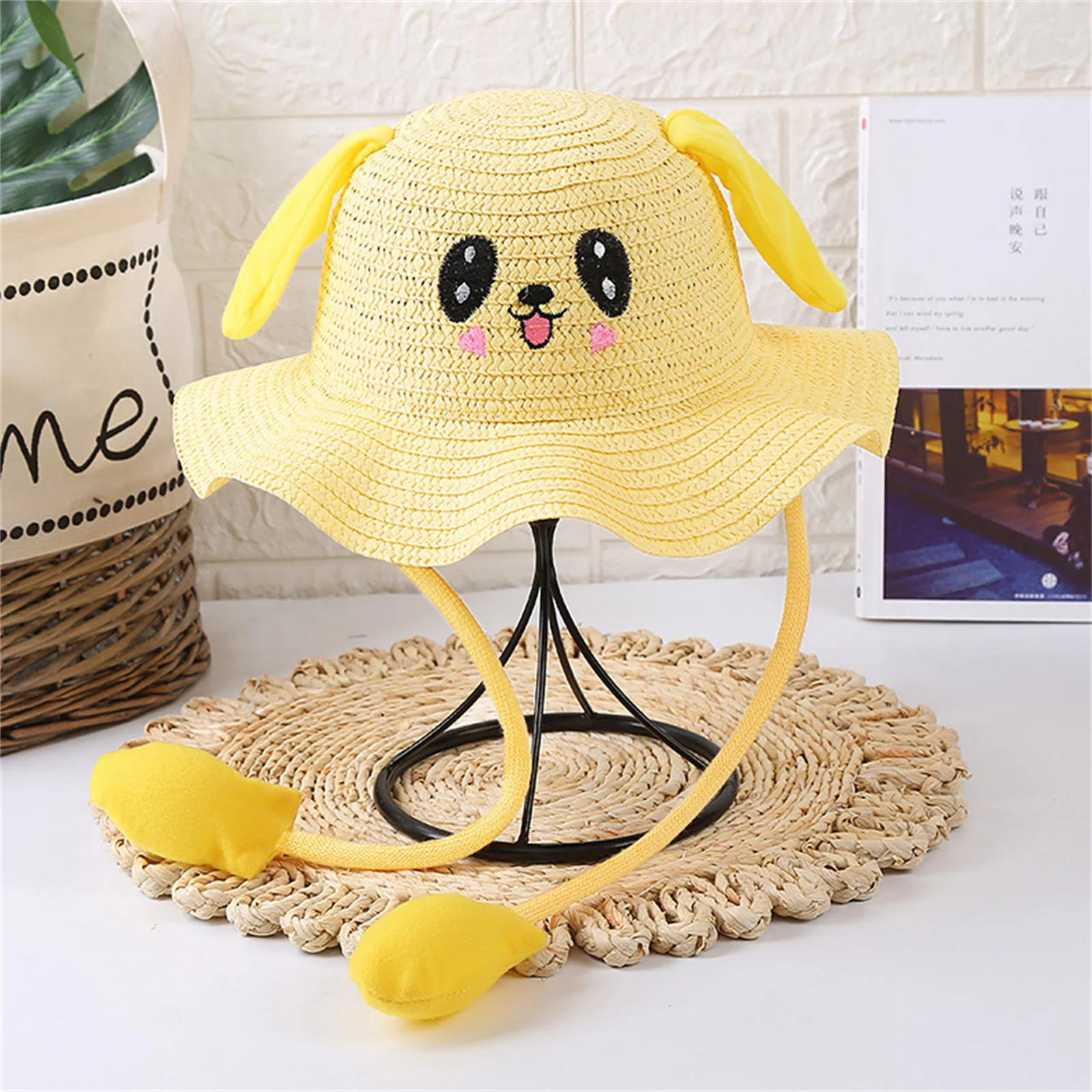 

Toddler Baby Cartoon Sun Hat Kids Summer Sun Protection Wide Brim Reversible Hats with Moving Ears 2023 New Cute Children's Hats