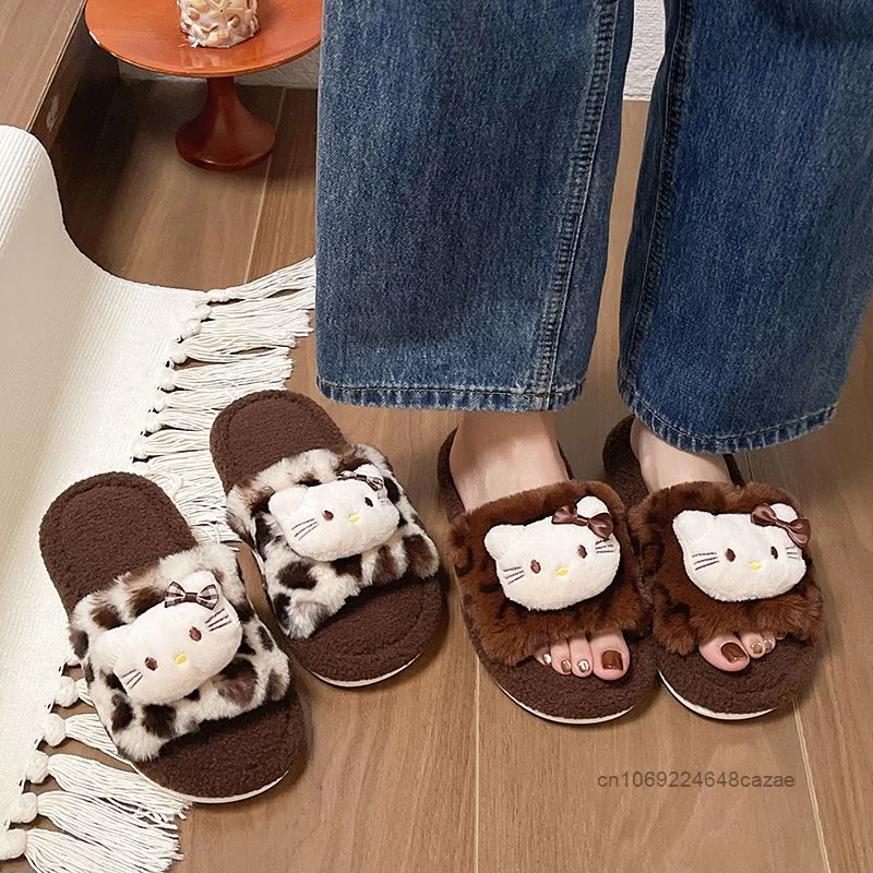 Sanrio Hello Kitty Trend милая плюшевая обувь осенне-зимние простые хлопковые тапочки с