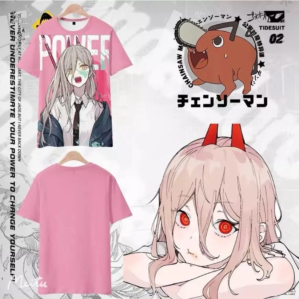 

2022 NEW Chainsaw Man 3D Printing T-shirt Summer Fashion Round Neck Short Sleeve Popular Japanese Anime Streetwear Plus Size