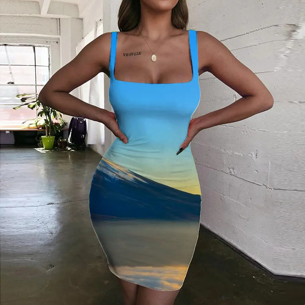 

KYKU Sunrise Dress Women Day Spring 3d Print Morning Halter Sleeveless Glorious Vestido Sexy Womens Clothing Summer Short Boho