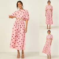2022 womens new polka dot print short sleeved top and long skirt two piece suit