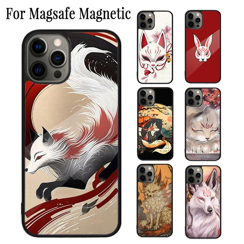 Kitsune Fox японское искусство Магнитный чехол для телефона Coque iPhone 16 15 14 Plus 13 12 Mini 11 Pro