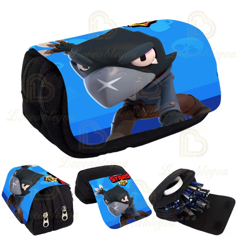 

Kids Double Layer Pencil Box Shoot Stars Print Pencil Case Game Canvas Stretch Large Capacity Cute School Stationery