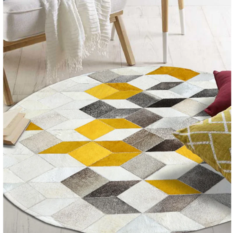 Импортный коврик из воловьей кожи геометрический круглый кожаный ковер для