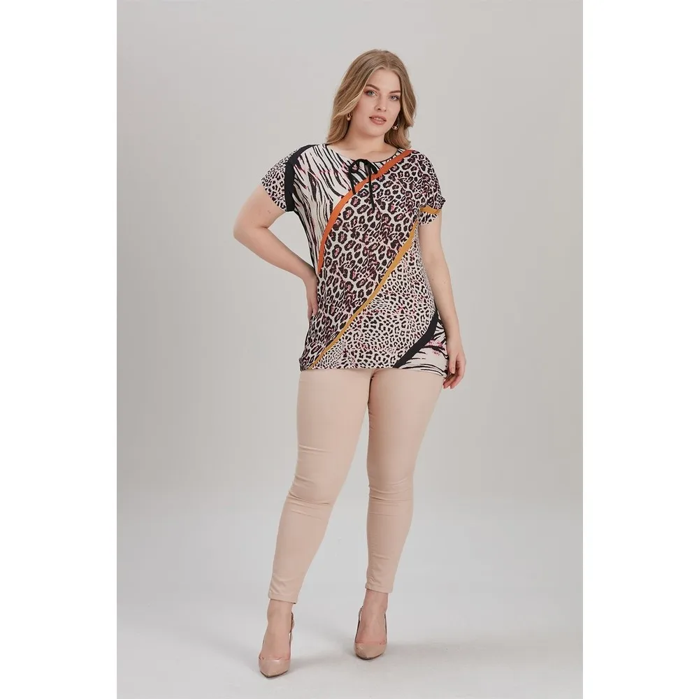 

Женская футболка Dorlie большого размера из крепа, черная футболка с леопардовым принтом и камнями