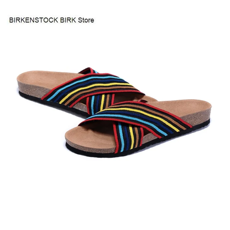 BIRKENSTOCK BIRK Summer Woven Fashion Men's Sandals, Cork Flat Bottomed Soft Bottomed Women's Shoes, Slippers Slippers Women