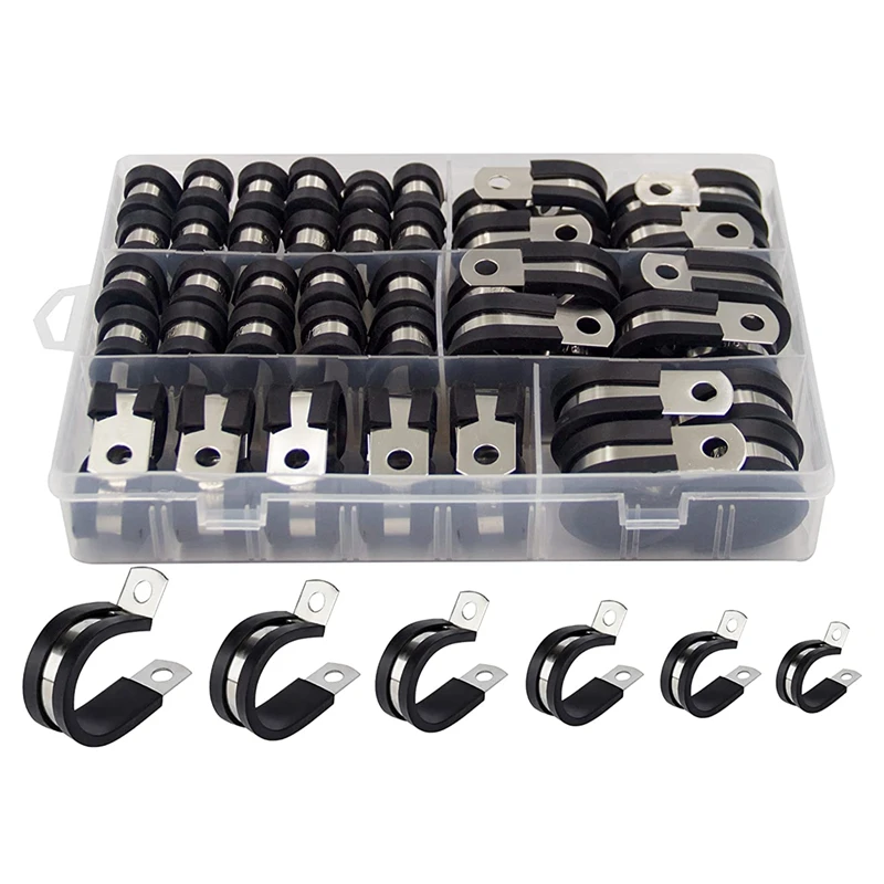 

Cable Clamp Assortment Kit Stainless Steel Rubber Coated Cushioned Insulated Cable Clamp