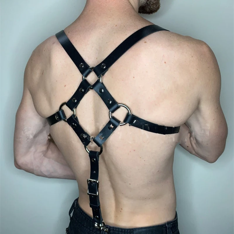 

Mens Harness Sex Bdsm Bondage Restraint Gay Clubwear Costumes Sexy Vest PU Leather Belt Punk Body Cage Slave Corset Suspenders
