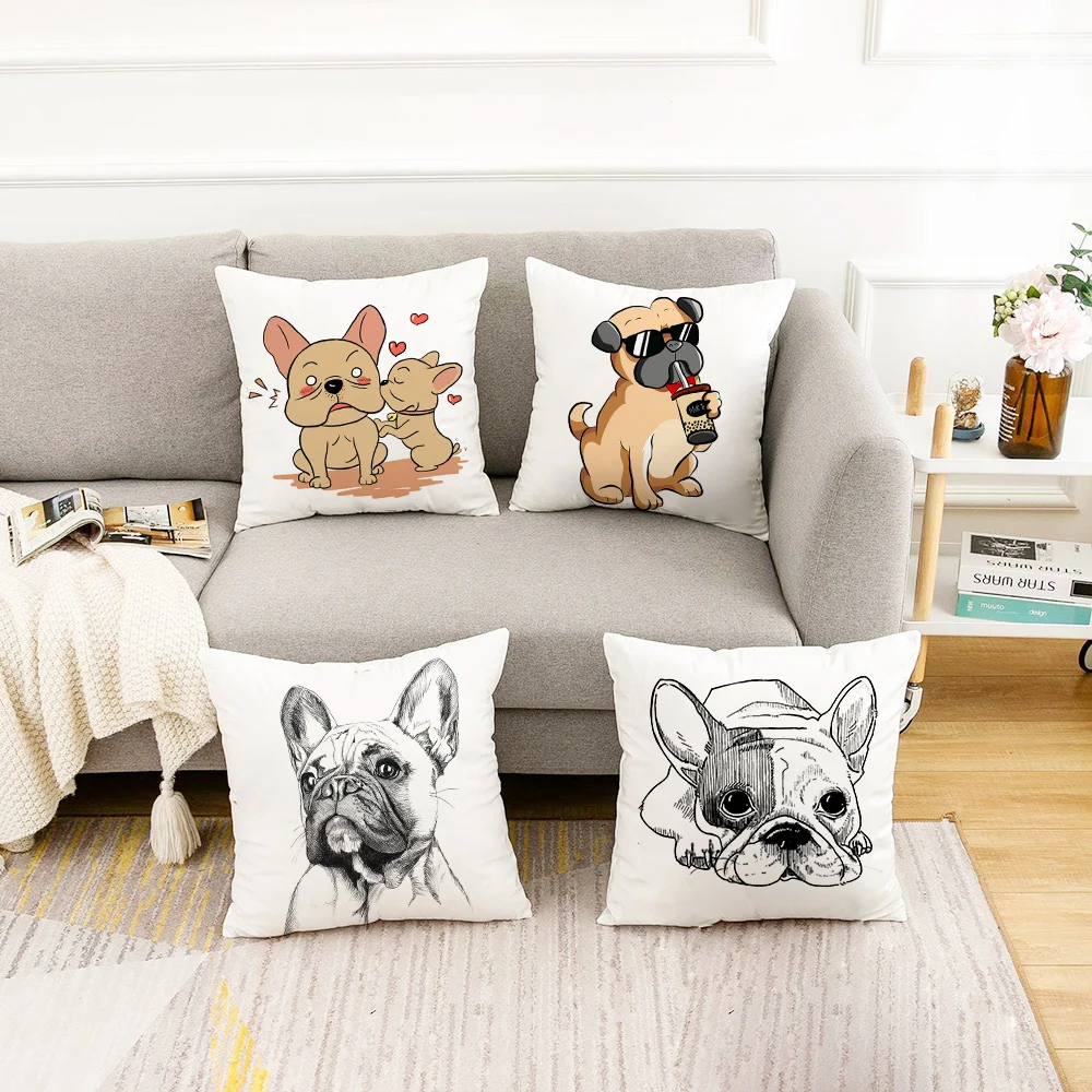 

Bulldog Dog Print Cushion Case Kids White Square Polyester Pillow Cover Home Decorative Coffee Sofa Chair Throw Pillows Coussin