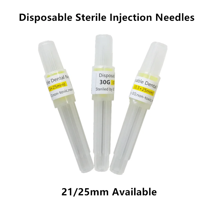 

200Pcs Disposable Sterile Dental Injection Needles Steriled Delivery Syringe Tips Plastic Hub 30G 30GA 21mm 25mm