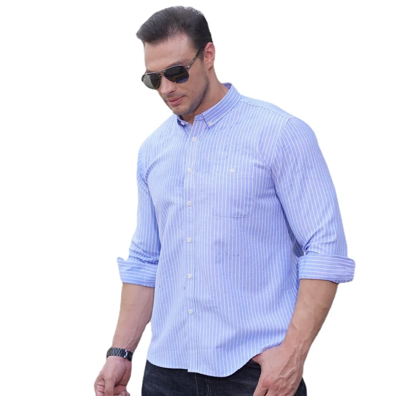 

Oversized Shirts Large Size Long Sleeved Shirt Men's Casual Fit Plus Fat Men's Striped Shirt Trend Smart Casual Men Shirts
