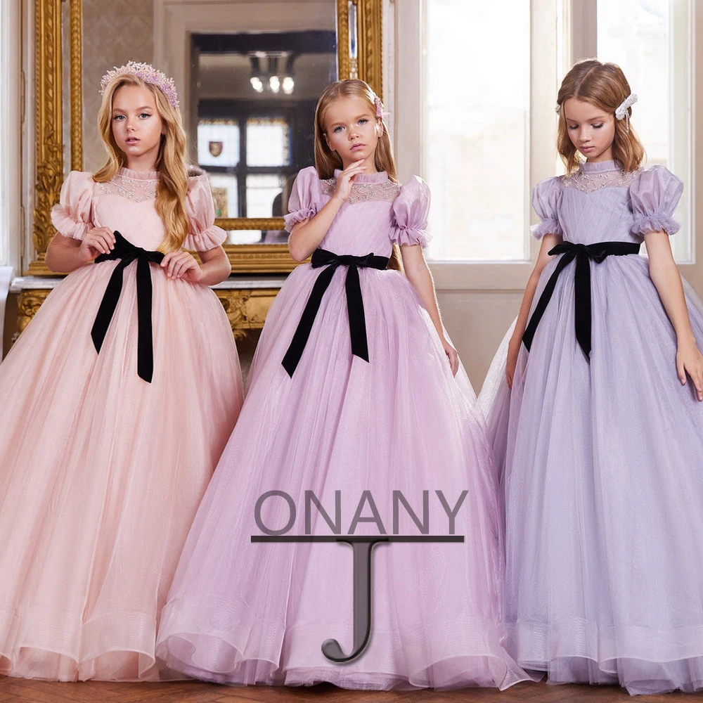 

Простое Цветочное платье JONANY для девочек, ТРАПЕЦИЕВИДНОЕ ПЛАТЬЕ с бантом и пышными рукавами, выполненное на заказ, на день рождения, Пышное Платье для причастия, Свадебная вечеринка