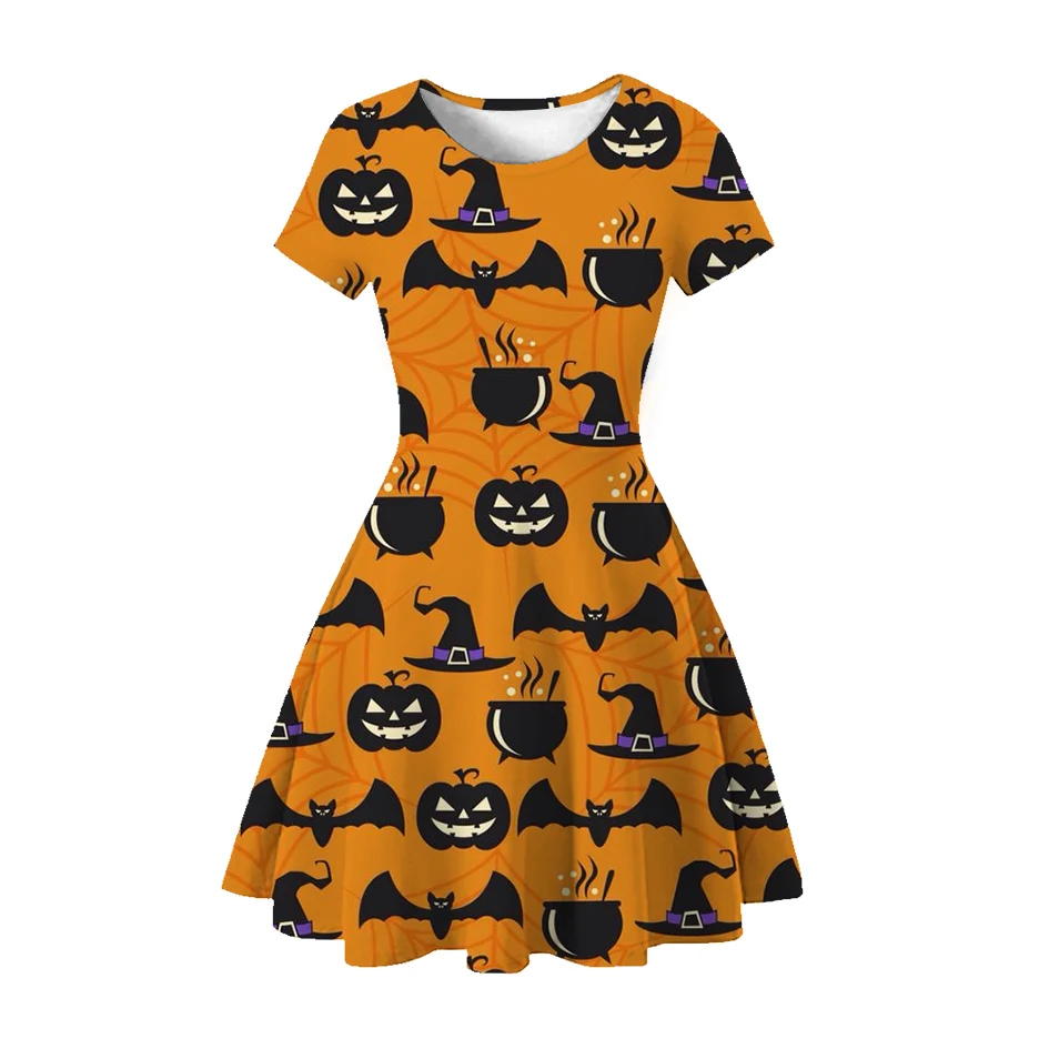 

Halloween Ghost Pumpkin Bat Printed Girl Dress Sleep Dresses Cartoon Kid Dress for Halloween Party Gift Clothing Headbands