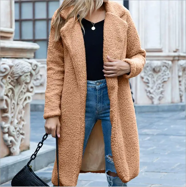 

Женская теплая шуба мишка тедди, женская меховая куртка средней длины, свитер с высоким воротником, верхняя одежда, плюшевое пальто, длинное пальто, кашемировый кардиган