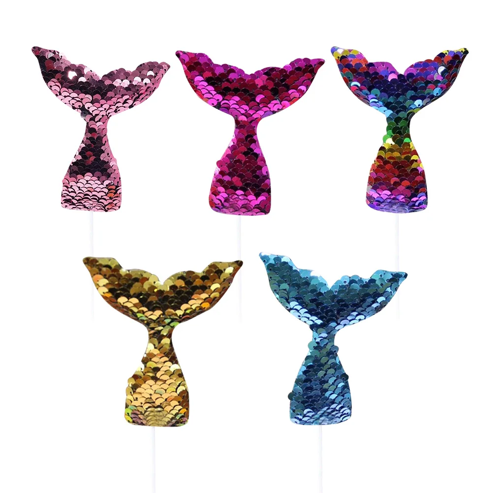 

5 Marine Themed Novelty Tail Sequin Cupcake Decor for Birthday