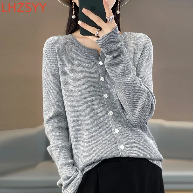 

LHZSYY 2023 Worsted Thin Women Jacket Spring Slim Shirt Pure Fleece Cardigan Female Casual Knit Coat Sweater Cashmere Base Shirt