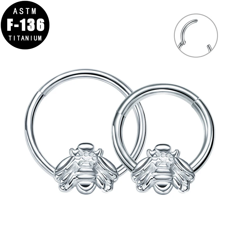 

ASTM F136 Titanium Hinged Hoop Nose Ring Bee Shape Precision Nose Septum Ear Cartilage Daith Helix Tragus Rings Piercing Jewelry