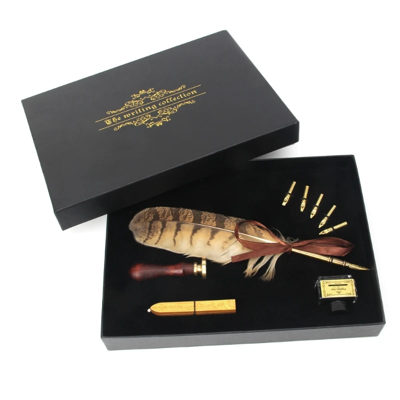 

owl feather dip pen with vintage gift box business pen fountain pen feather pen