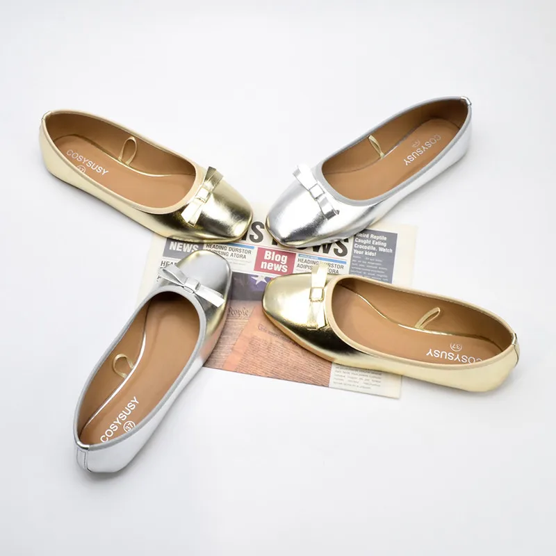 Square Toe Women flats Shoes Fashion Bowtie Soft Sole Leather Loafers Woman Slip on Spring Summer Shallow Women's ballet Shoes