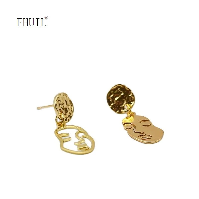 

Cool Face Drop Earring for Women 2023 Trending Asymmetric Ear Piercing Pendientes Ins Korean Fashion Jewelry Girl Party Gift