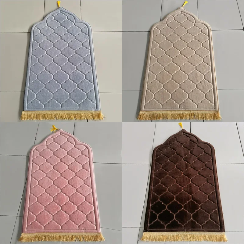 

Soft Prayer Mat for Muslim Ramadan Non-slip Flannel Worship Paded Carpet Portable Embossed Floor Carpets Home Prayer Travel Rug