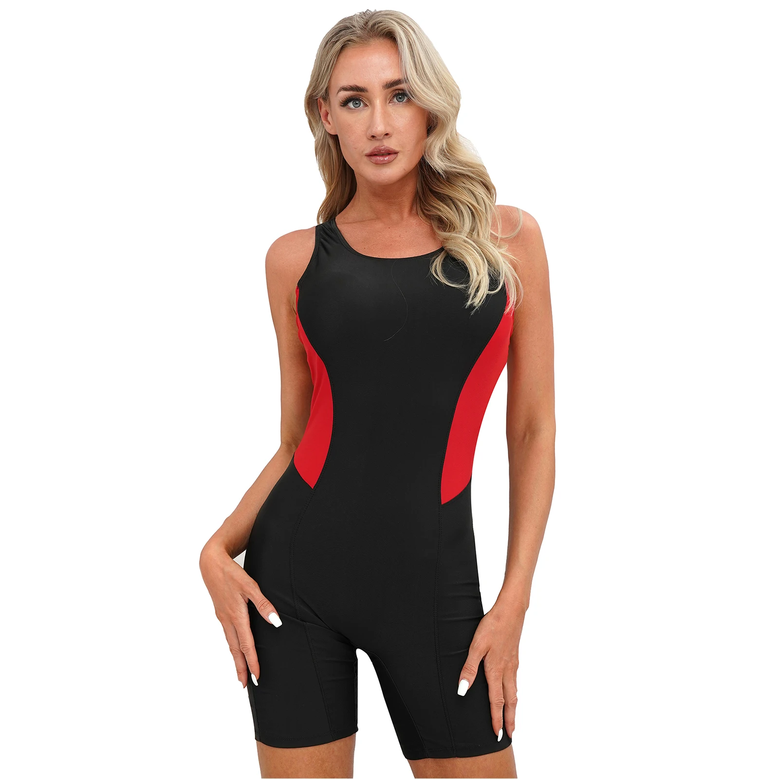 Women One-piece Swimsuit Sleeveless Removable Chest Pads Keyhole Back Stretchy Swimming Jumpsuit Bodysuit Pool Beach Swimwear