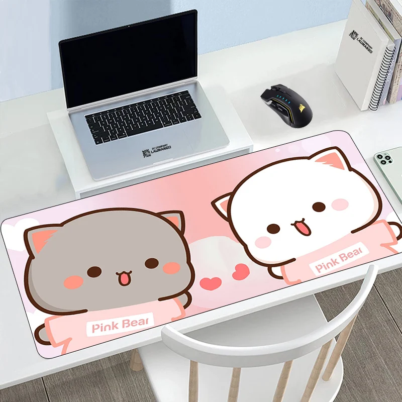 Tapis de souris Mochi chat et Goma  accessoire mignon pour bureau de jeu  Kawaii  Xxl